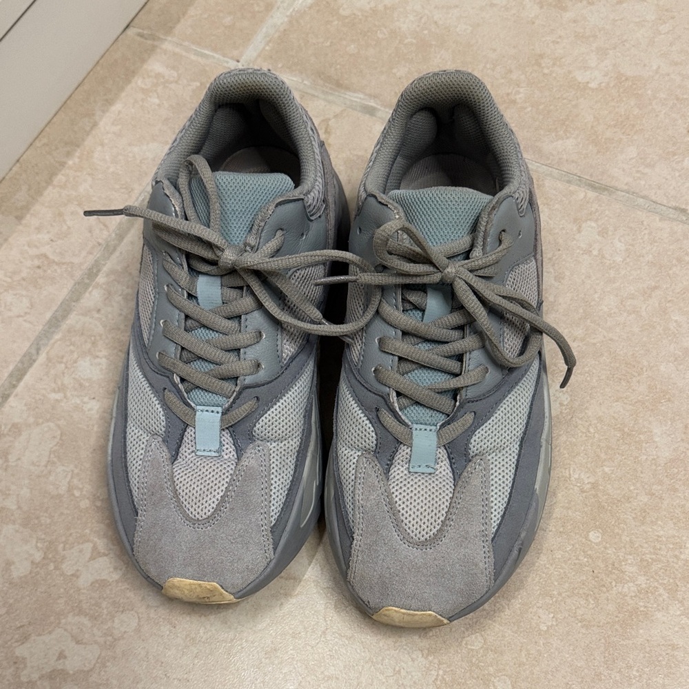 Yeezy Gray and Orange Sneakers